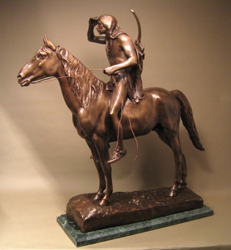 MAJESTIC STUNNING WESTERN INDIAN SCOUT BRONZE  SCULPTURE