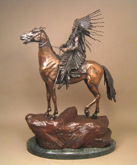 MAJESTIC STUNNING WESTERN  THE  INDIAN CHIEF BRONZE  SCULPTURE