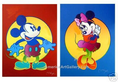 PETER MAX HAND SIGNED STUNNING DISNEY MICKEY & MINNIE MOUSE COLL