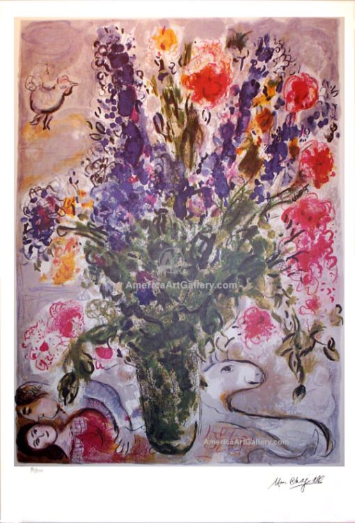 MARC CHAGALL BLUE FLOWERS SIGNED AND NUMBERED