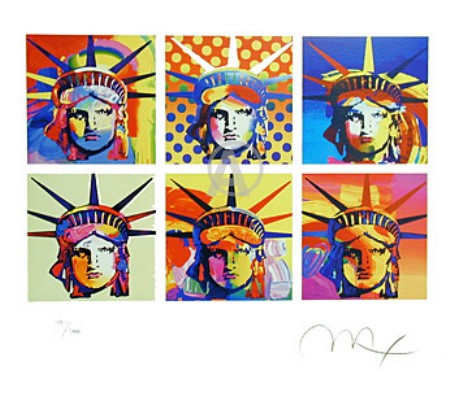 PETER MAX RARE SIX STATUES OF LIBERTY HAND SIGNED LITHOGRAPH