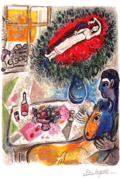 RARE MARC CHAGALL REVERIE SIGNED S/N LITHOGRAPH Ltd Ed