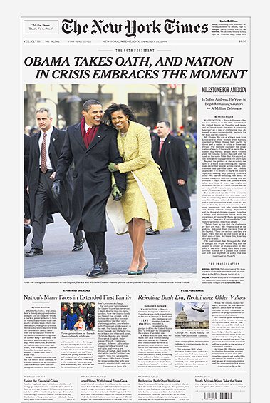 NEW YORK TIMES OBAMA COVER INAUGURATION JANUARY 21, 2009 NEWSPAP