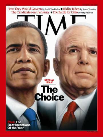 TIME MAGAZINE BARACK OBAMA & McCAIN CHOICE COVER ISSUE 2008